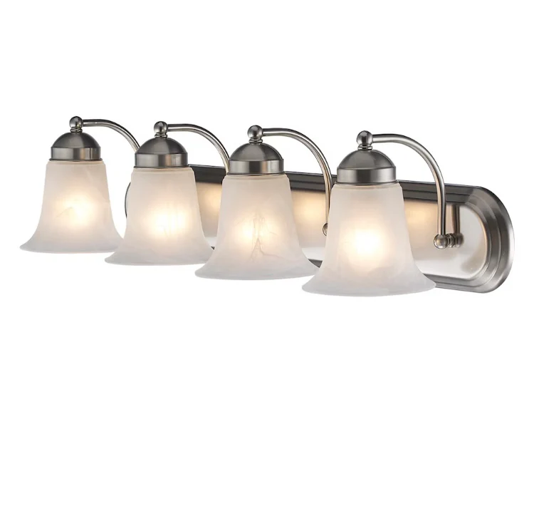 Bel Air Lighting Cabernet 30-inch 4-Light Brushed Nickel Bathroom Vanity Light with Marbleized Glass Shades (New) - Image 3