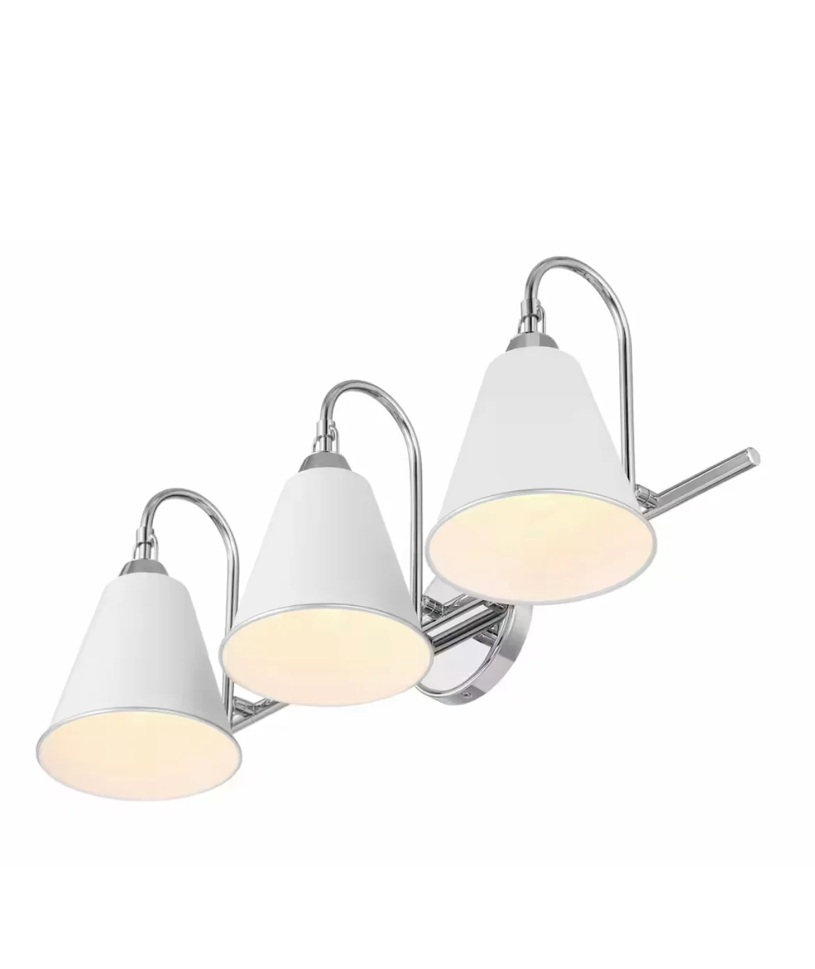 GlucksteinElements Allegra 3-Light Chrome Silver Finish & White Metal Shade Bathroom Vanity Light (new) - Image 3