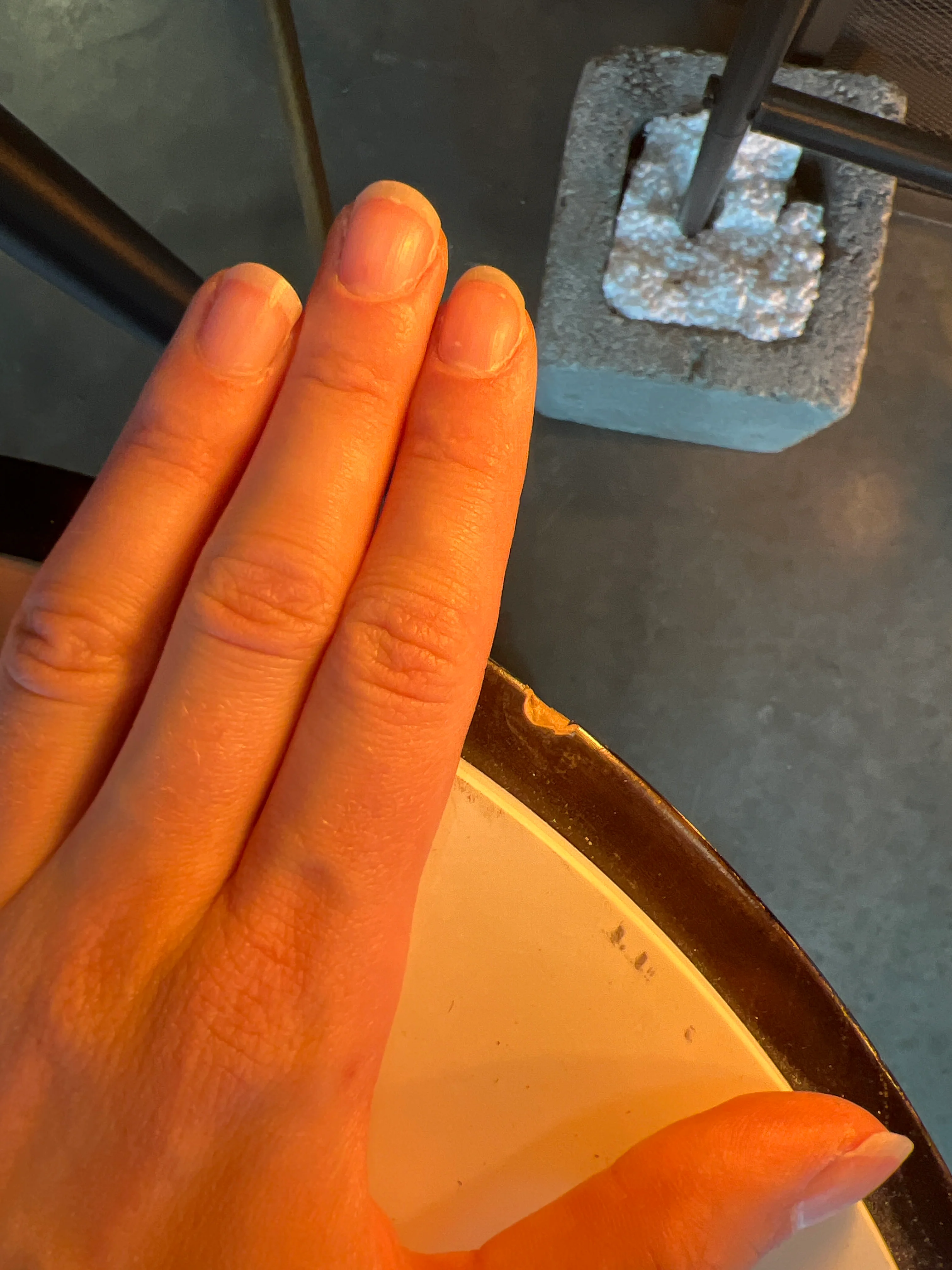 Modern Dark Wood Side Table with Stone Top (used) - Image 4