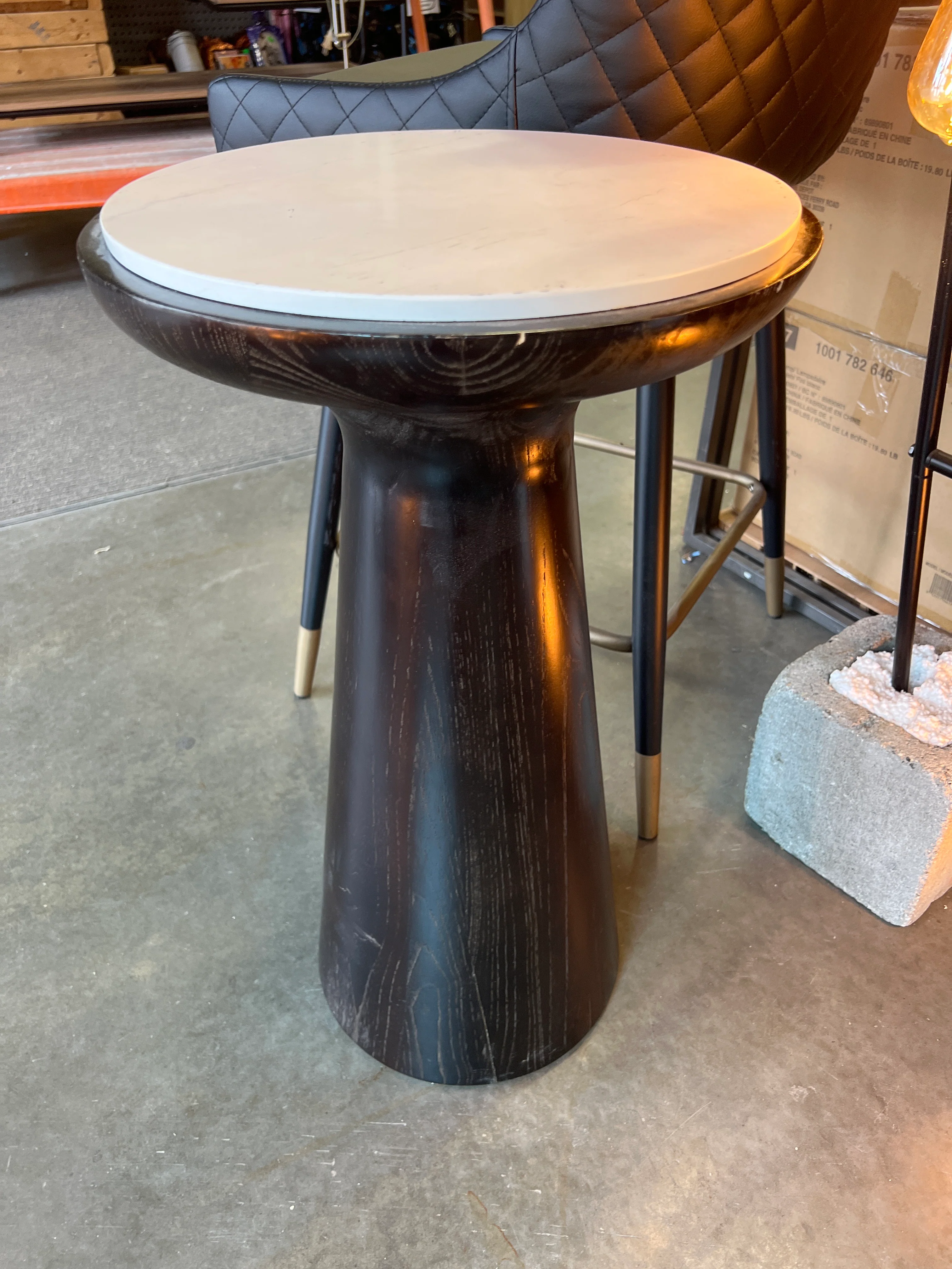 Modern Dark Wood Side Table with Stone Top (used) - Image 5