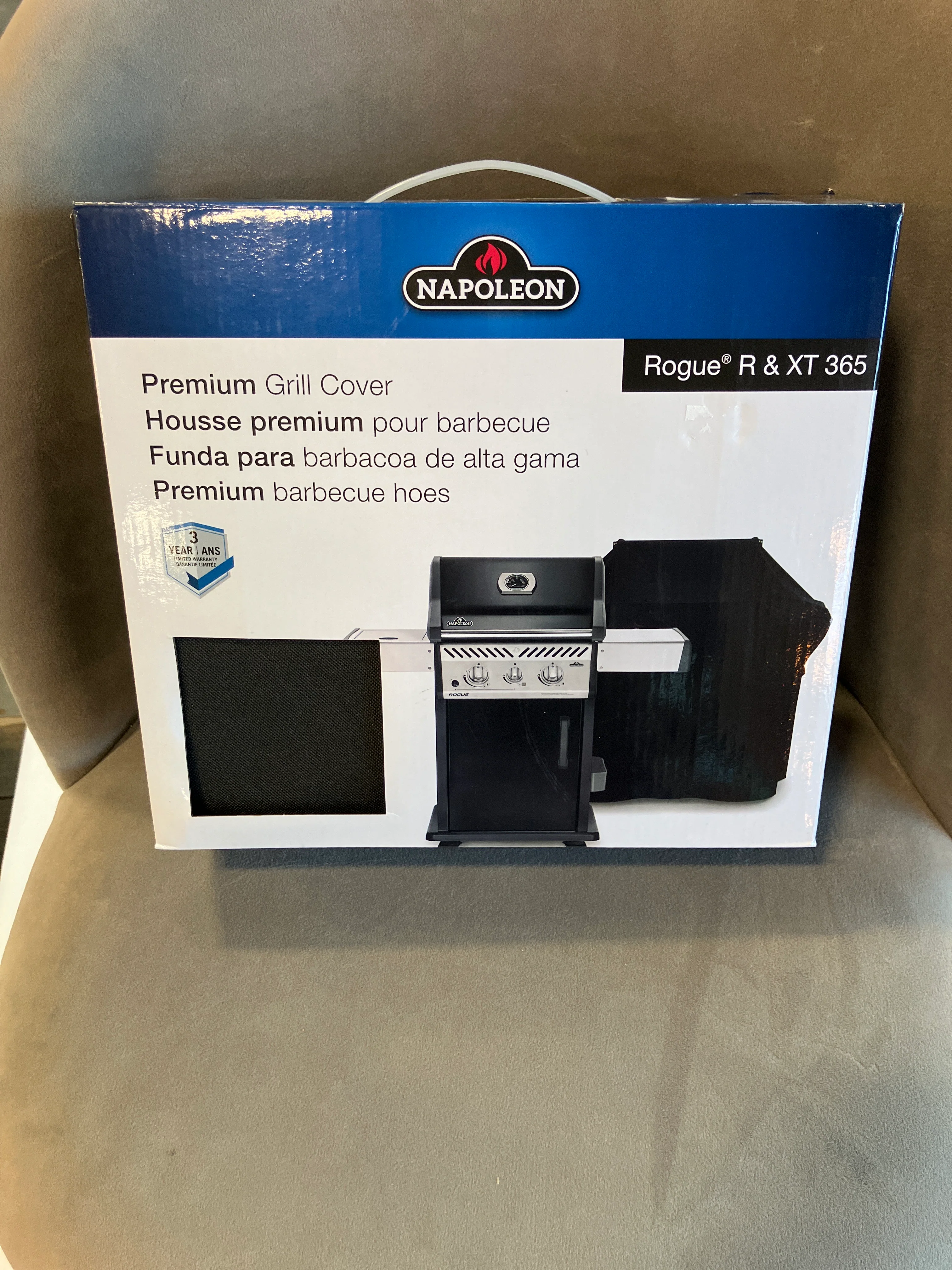 Napoleon Rogue 365 Shelves Up BBQ Cover with Water and UV Resistant Fabric and Adjustable Straps in Black - Image 3