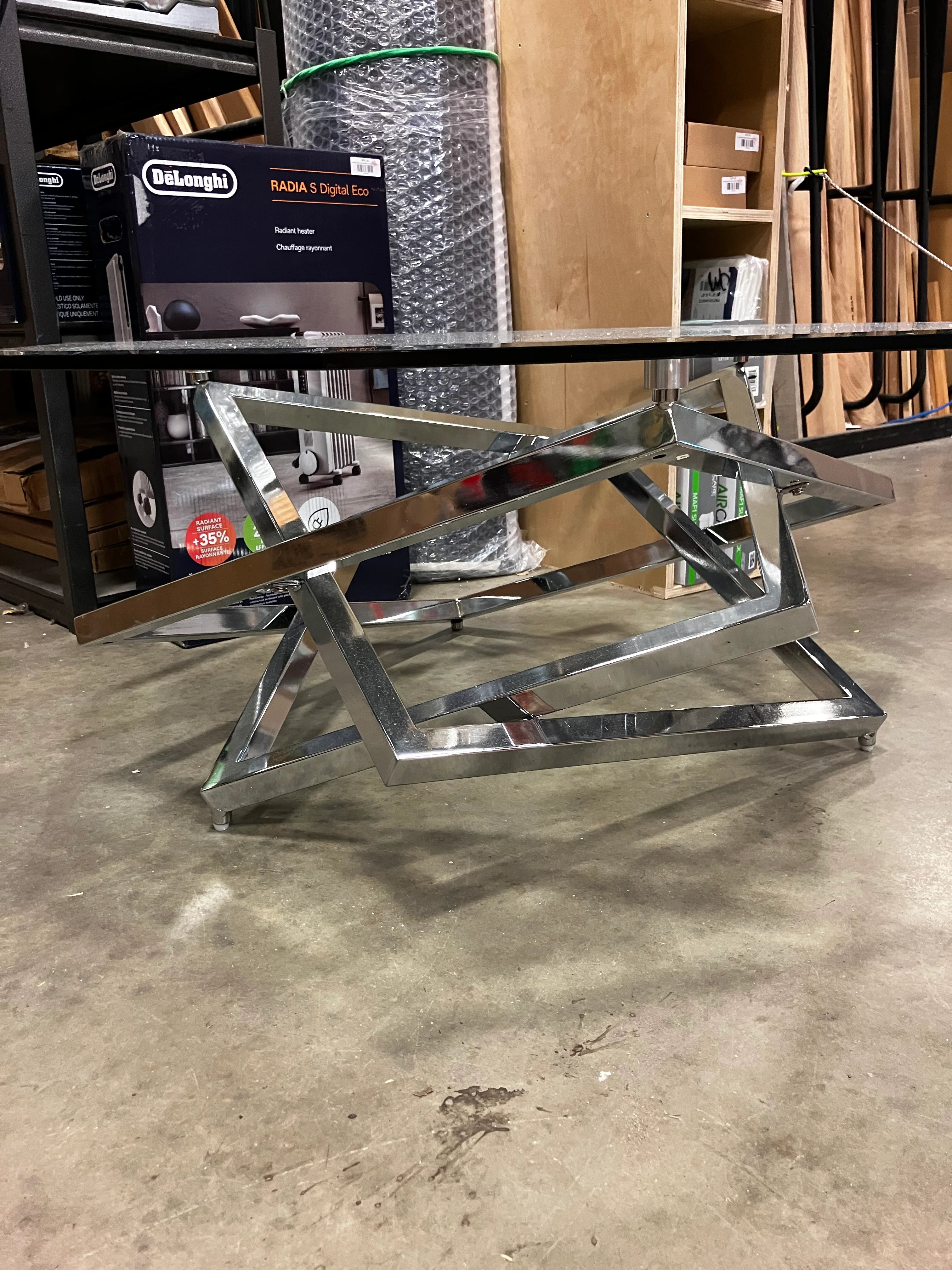 Octagon Glass Top Coffee Table - Silver with Metal Base (Used) - Image 3