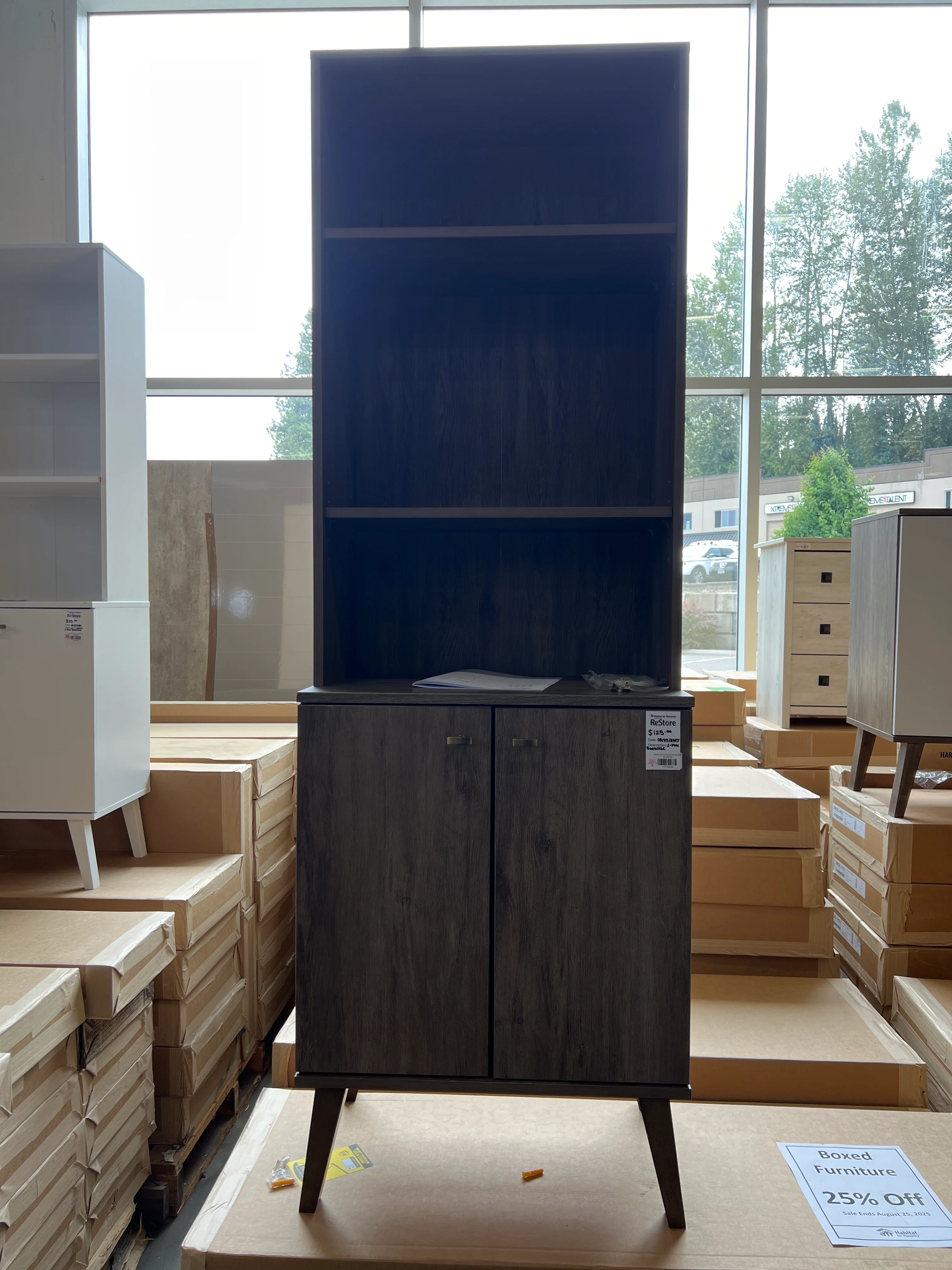 Prepack- 2-Door Bookcase with Adjustable Shelves, Drifted Gray (new) - Image 4